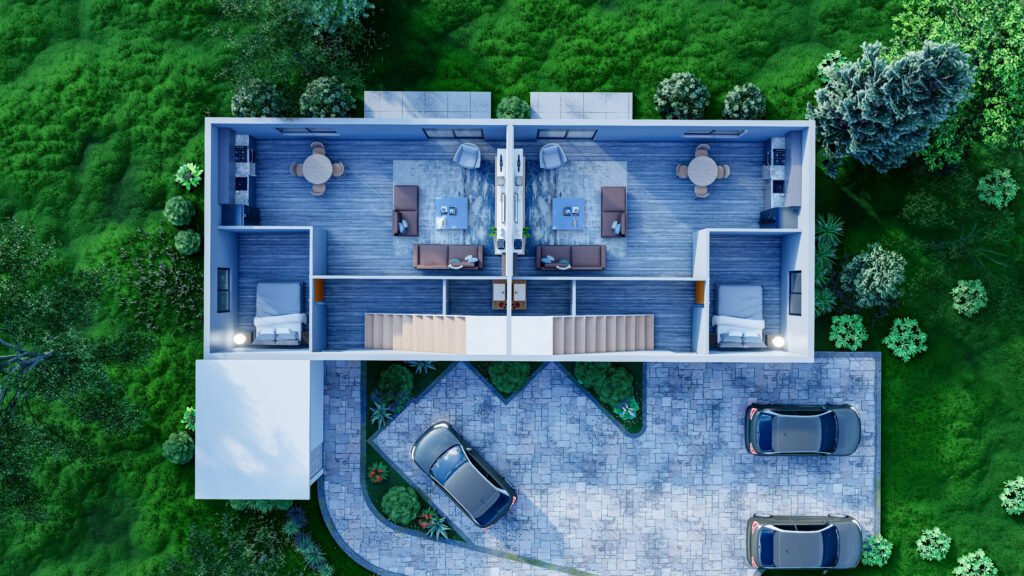 Open floor plan 3D interiors