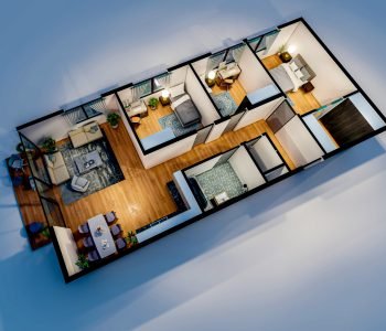 Open floor plan 3D interior Angular View